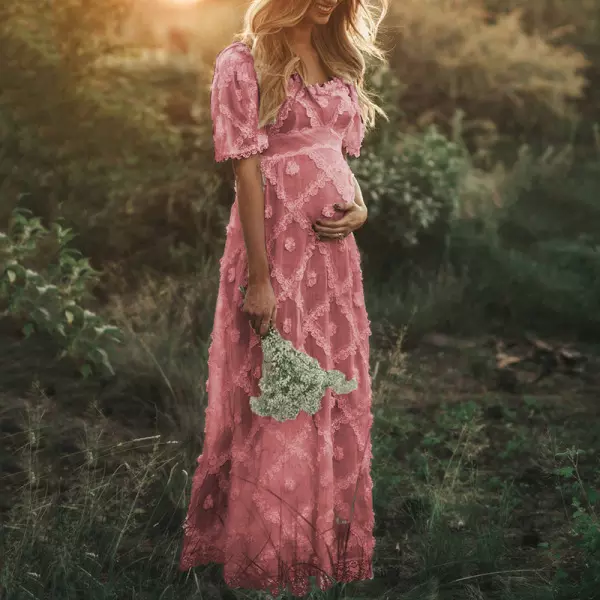 فستان لون زهري للحامل من الدانتيل