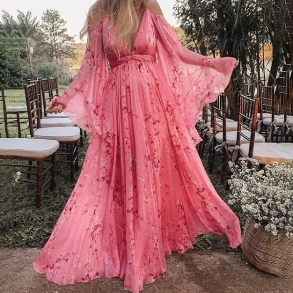 فستان لون زهري للحامل مزهر 