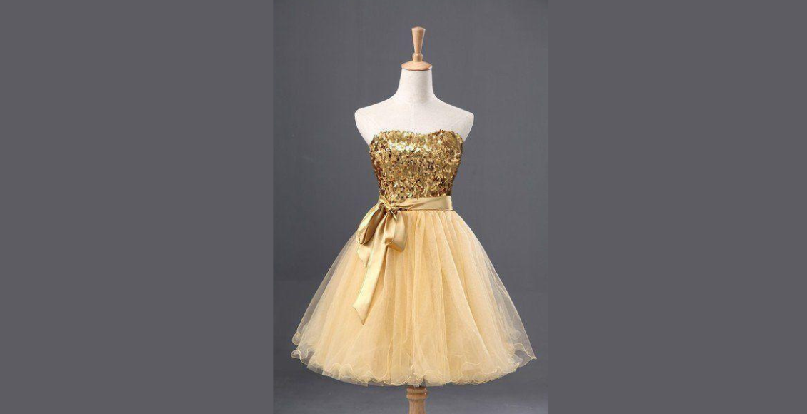 فستان كاجوال قصير باللون الذهبي من الشيفون