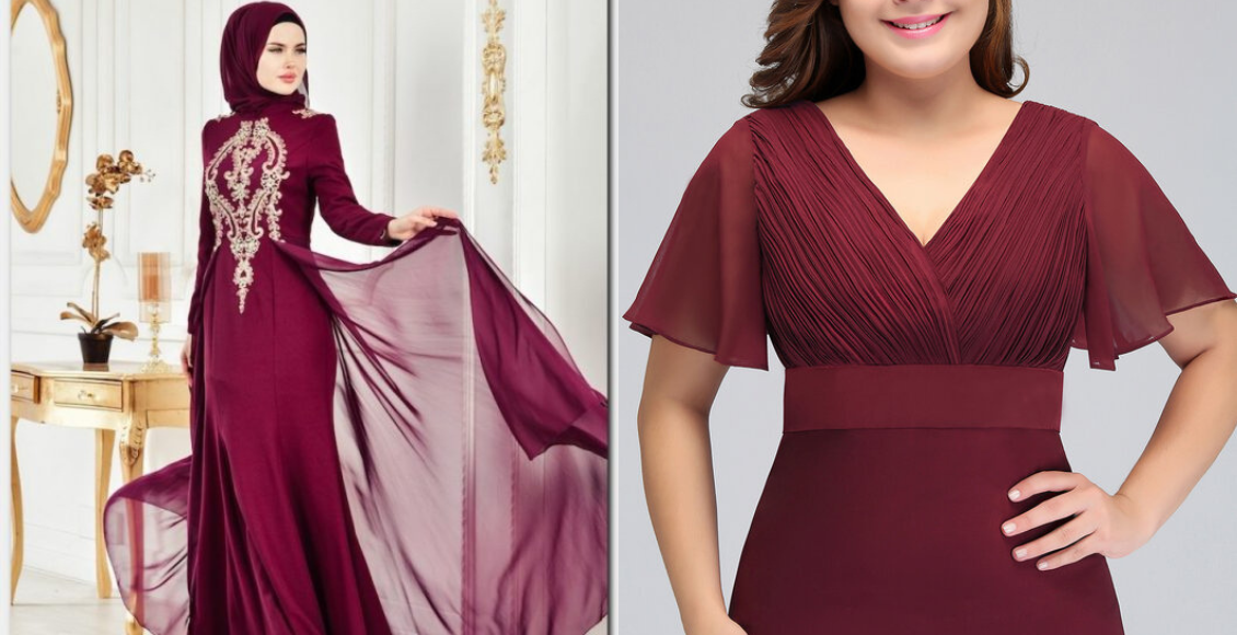 فستان كاجوال باللون الخمري من الشيفون الشفاف
