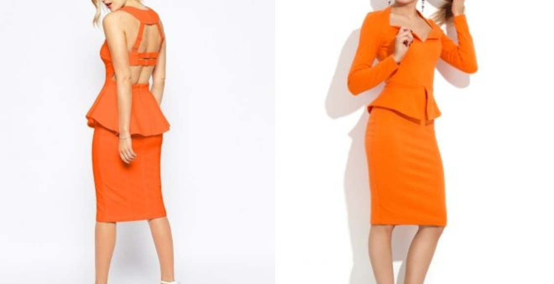 فستان قصير باللون البرتقالي قطعتين
