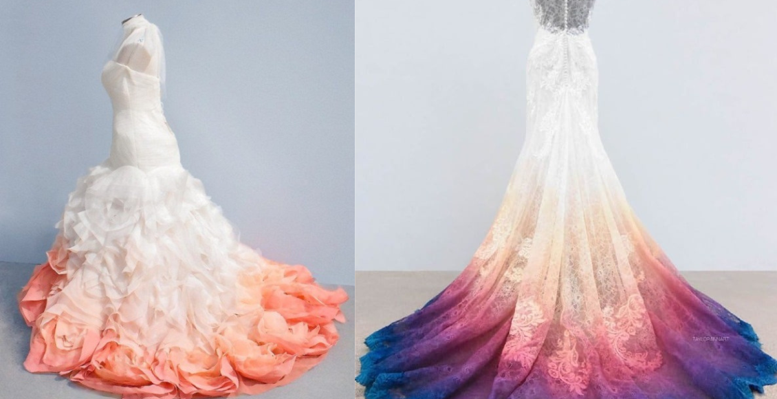 فساتين زفاف بأطراف ملونة